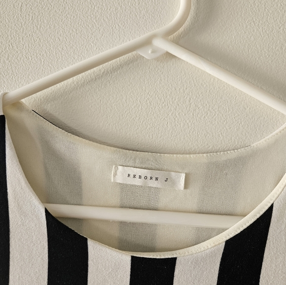 Reborn J Black/White Striped Midi Dress S  Tie back - Picture 3 of 4